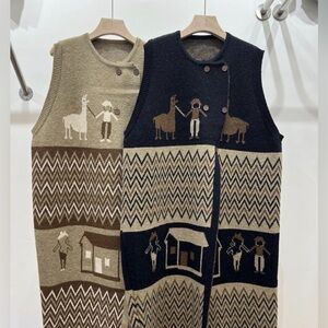 Vtg Tanppoppo Alpaca Wool Blend Elegant Design Long-sleeved Knit Tunic Vest Sz L